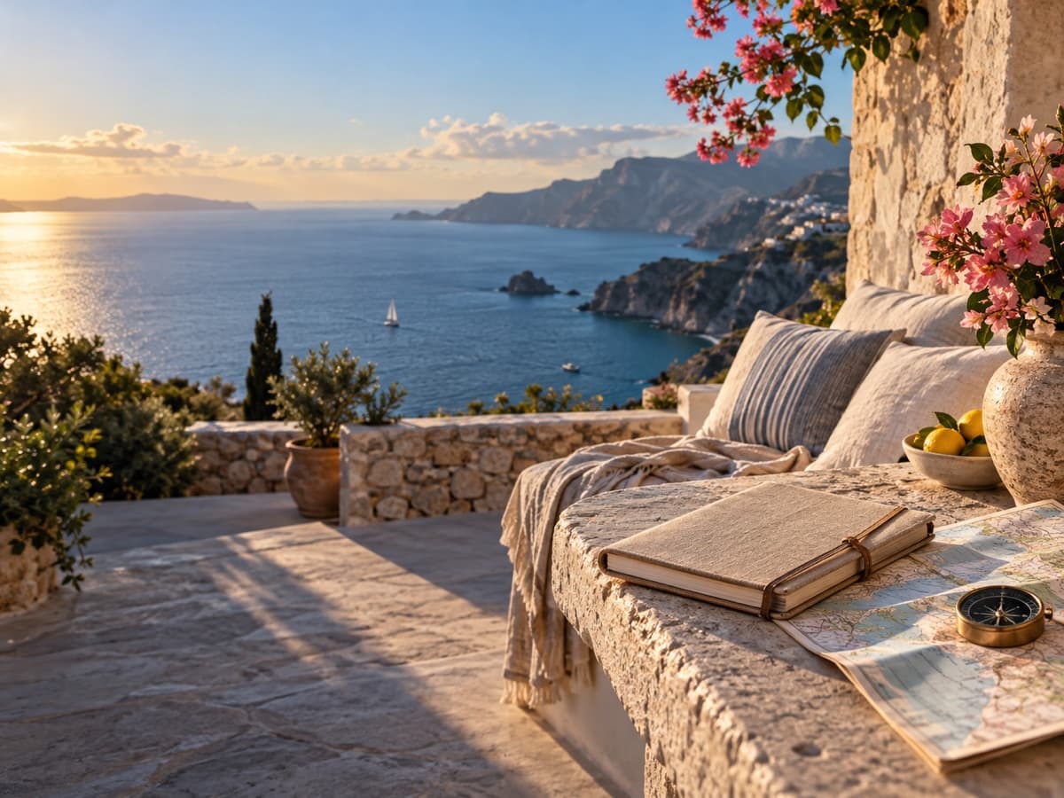 A custom travel plan on a Mediterranean terrace